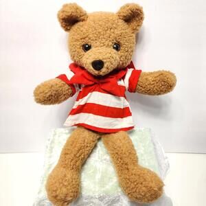Vintage Tan Brown Bear Red White Stripe Sailor Shirt Plush 16"